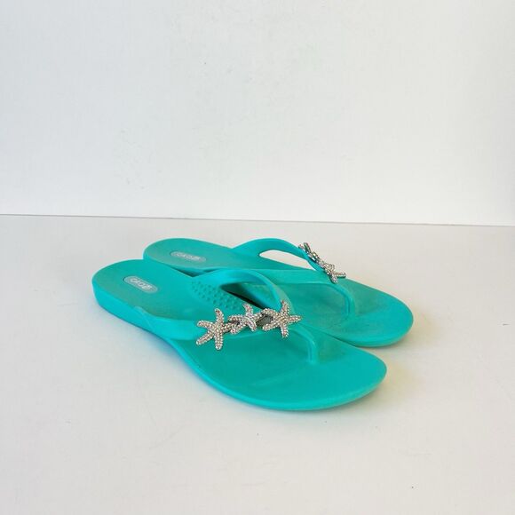 Oka B Ryann Star Fish Embellished Flip Flops Sea Glass Beach Vacation Size 7 - Picture 2 of 12